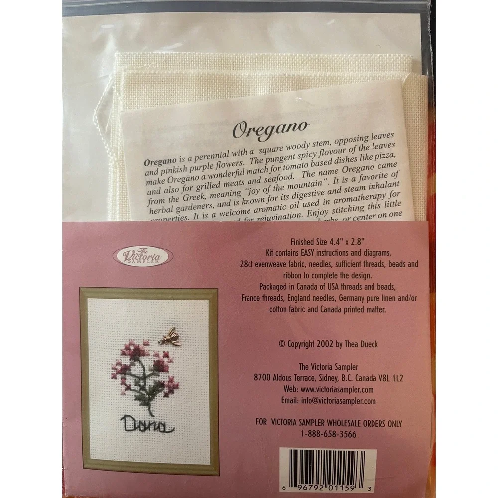 The Victoria Sampler Oregano Herbal Sachet Cross Stitch Kit HS 05 Thea Dueck